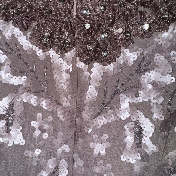 New Mac Duggal EMBELLISHED HIGH NECK PUFF SLEEVE FITTED DRESS Mauve 6 93595 - Picture 7 of 10